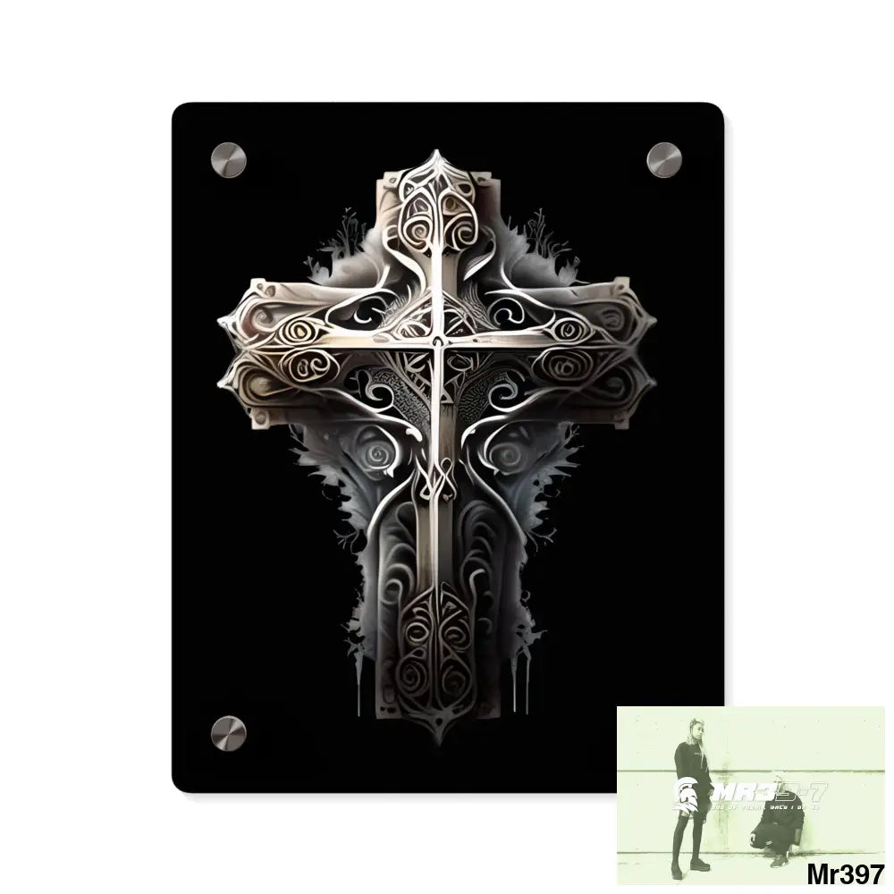 Cross Metallic Gothic Hyper Realistic Intricate Detail Acrylic Wall Art Panels 8″ x 10″ (Vertical) / 0.25’’ Home Decor