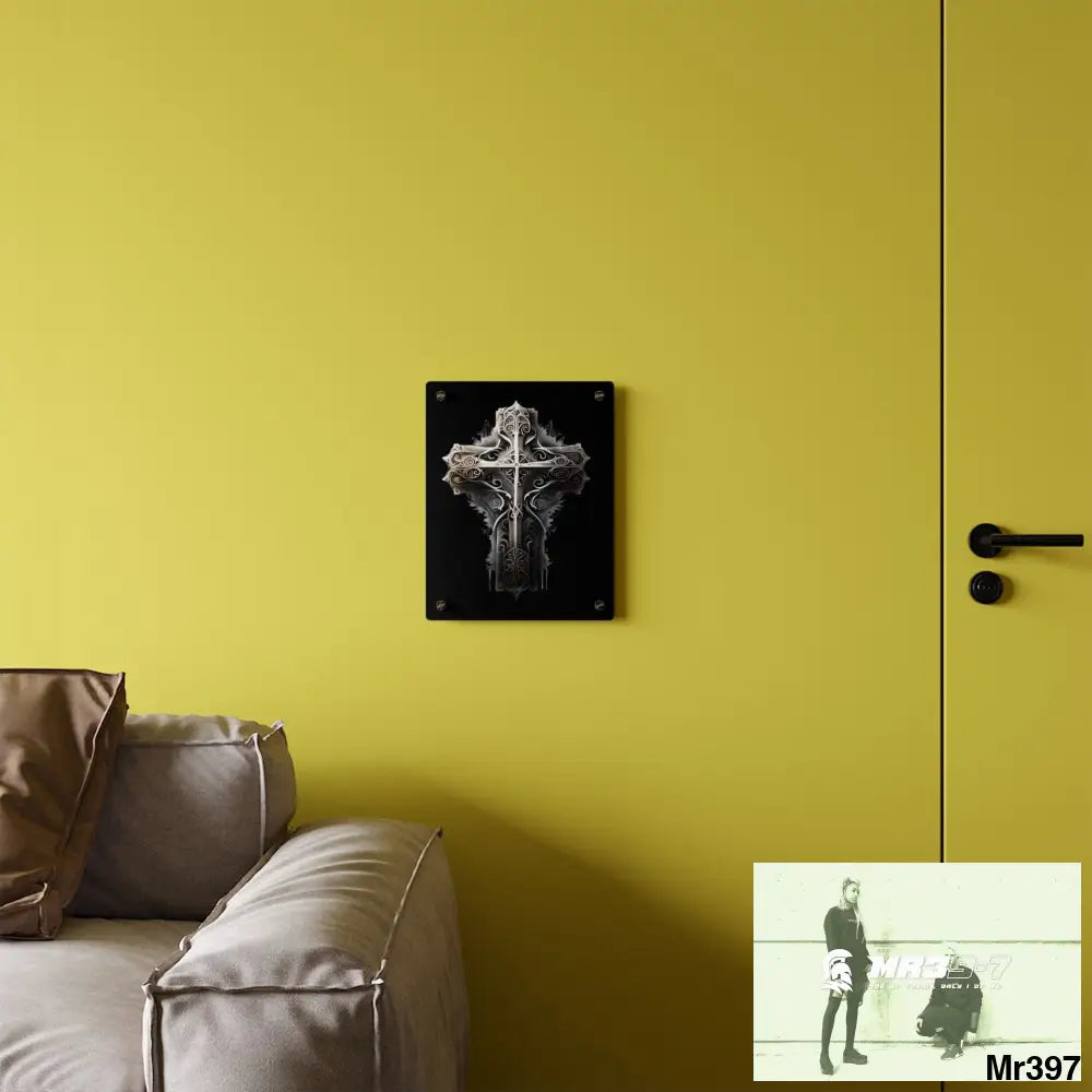 Cross Metallic Gothic Hyper Realistic Intricate Detail Acrylic Wall Art Panels Home Decor