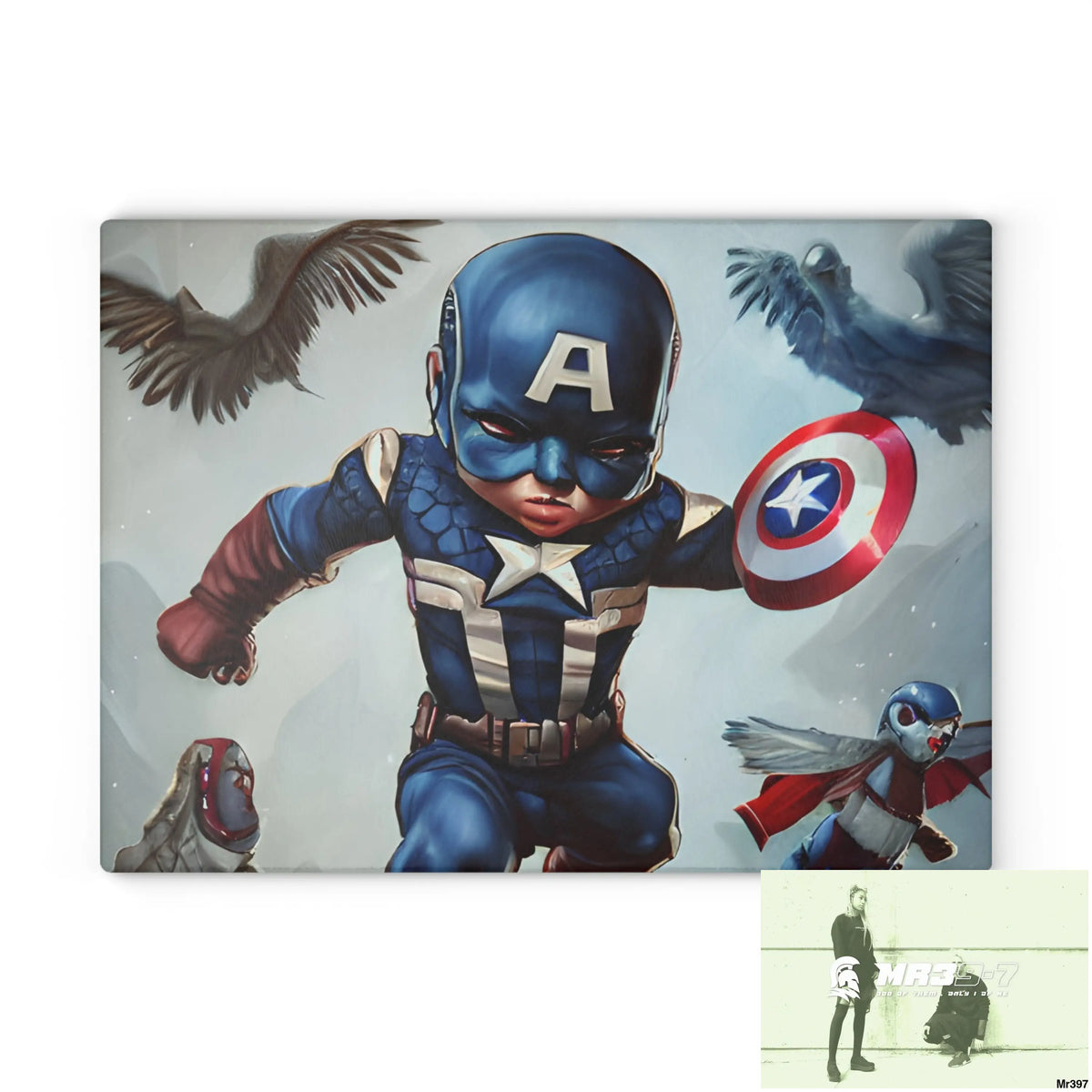 Cute Adorable Super Hero Baby Captain America Symmetrical Hyper Realistic Cutting Board 11’’ x 15’’ / Rectangle Home