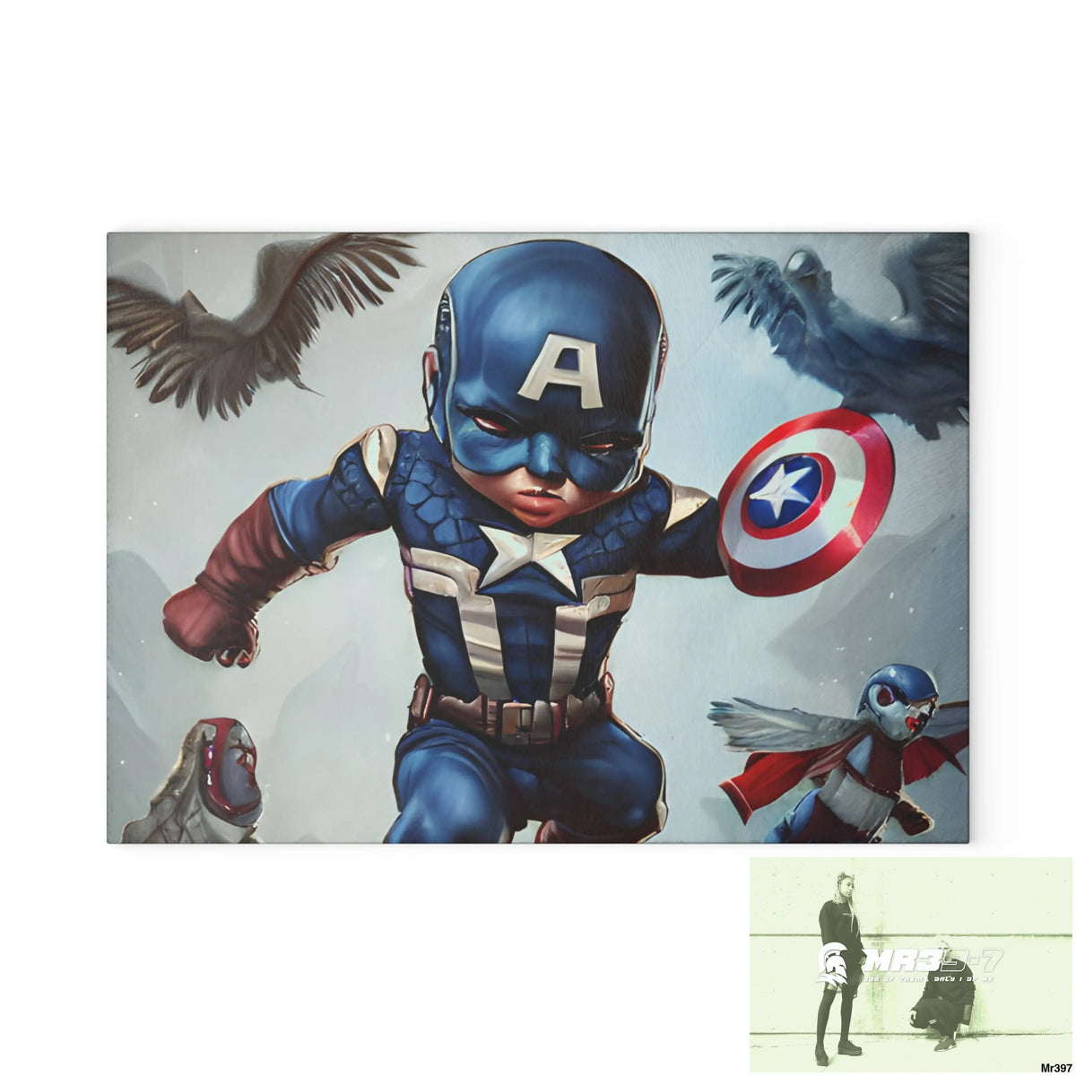 Cute Adorable Super Hero Baby Captain America Symmetrical Hyper Realistic Cutting Board 8’’ x 11’’ / Rectangle Home