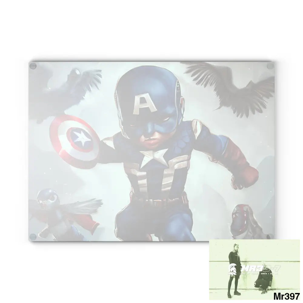 Cute Adorable Super Hero Baby Captain America Symmetrical Hyper Realistic Cutting Board Home Decor