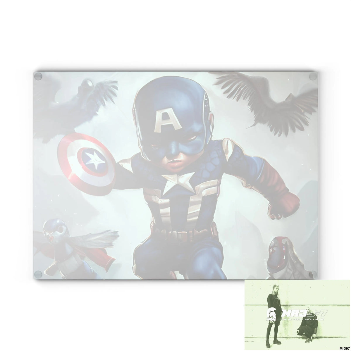 Cute Adorable Super Hero Baby Captain America Symmetrical Hyper Realistic Cutting Board Home Decor