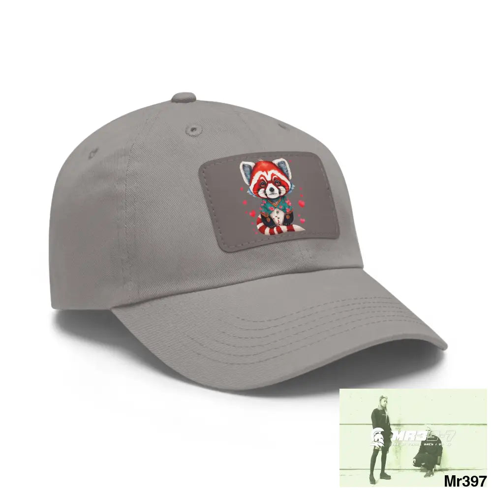 Cute Red Panda with Love hearts Dad Hat with Leather Patch (Rectangle) Hats