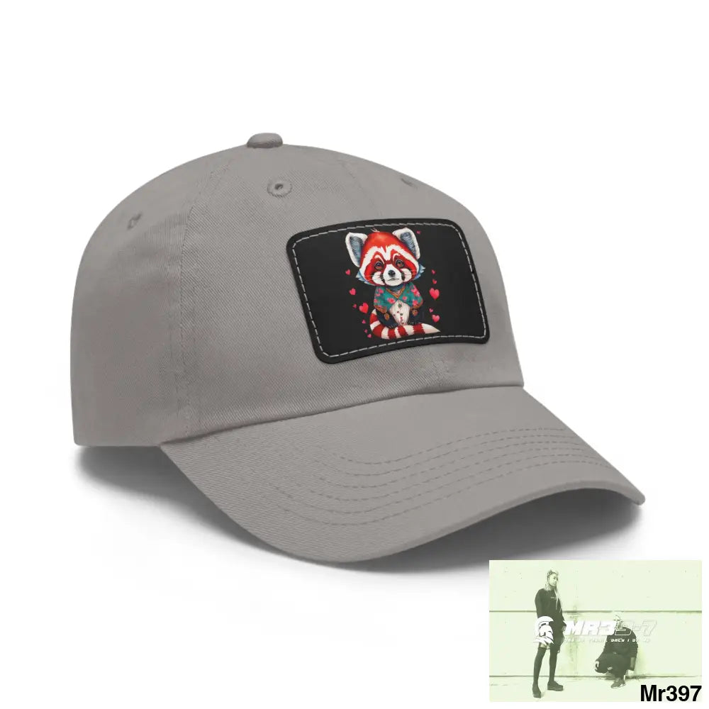 Cute Red Panda with Love hearts Dad Hat with Leather Patch (Rectangle) Hats