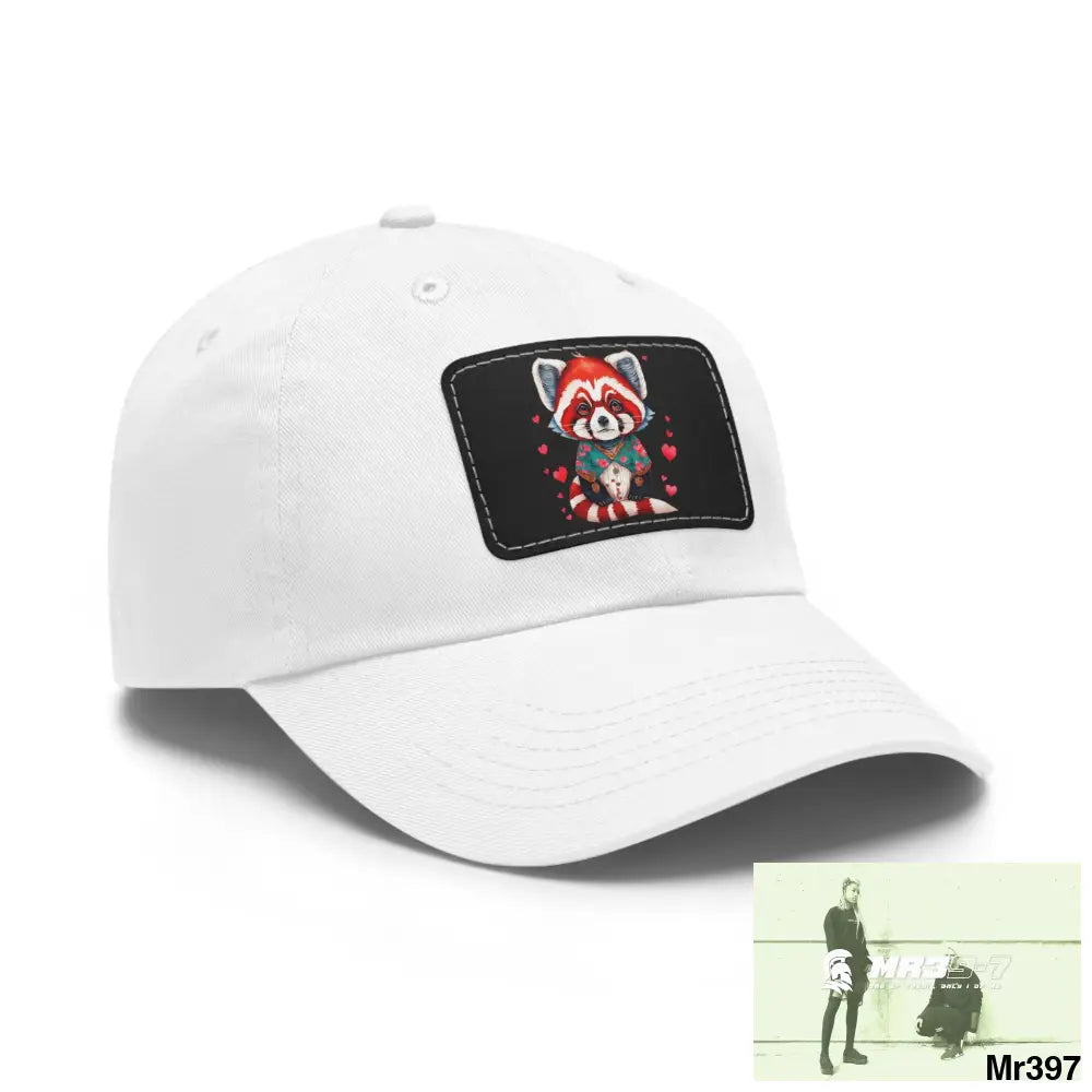 Cute Red Panda with Love hearts Dad Hat with Leather Patch (Rectangle) Hats