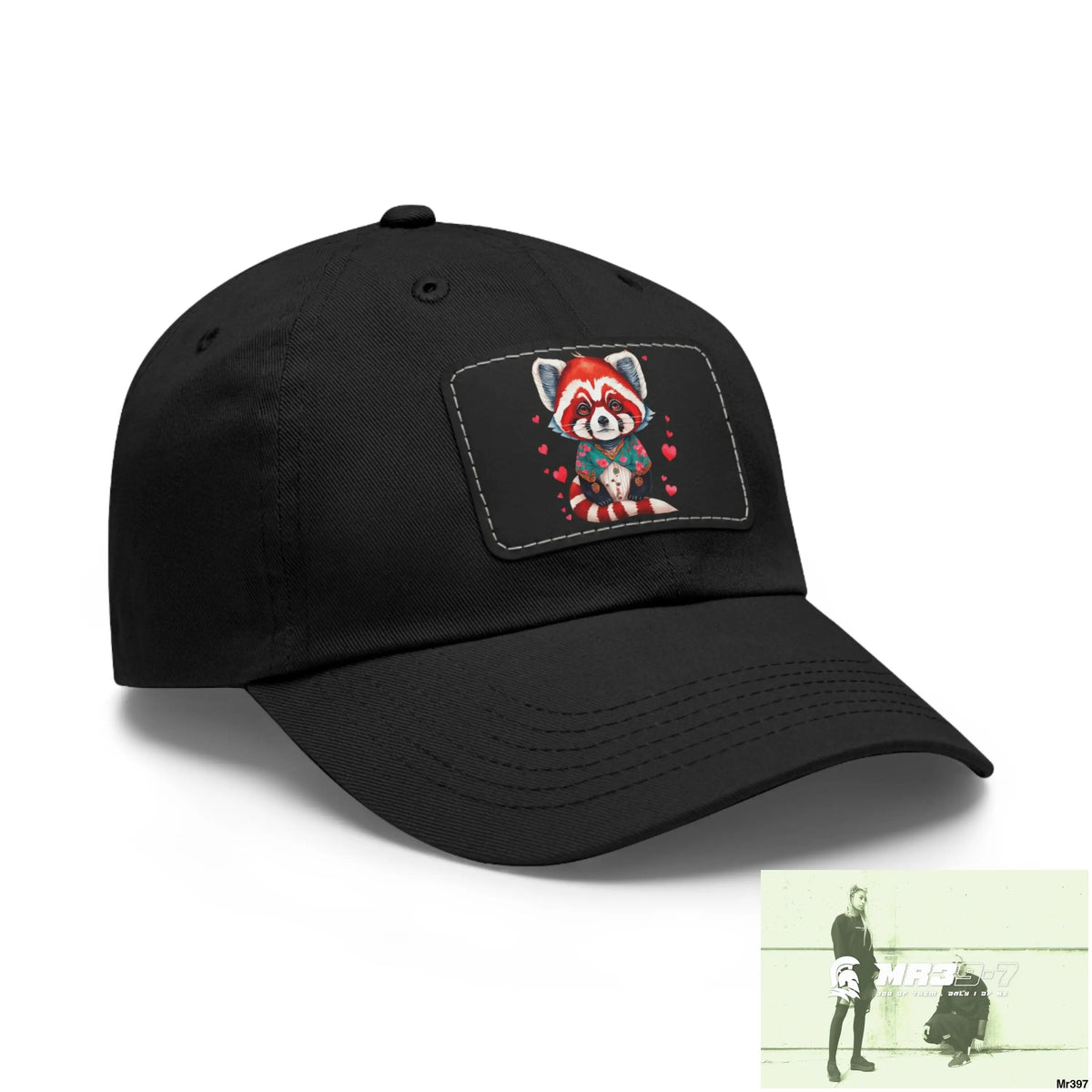 Cute Red Panda with Love hearts Dad Hat with Leather Patch (Rectangle) Hats