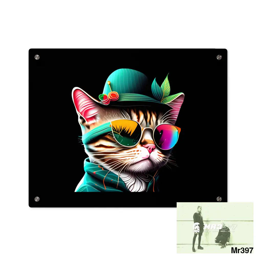 Dancing Cat with Sunglasses and Hat acrylic Art Panels 20″ x 16″ (Horizontal) / 0.25’’ Home Decor