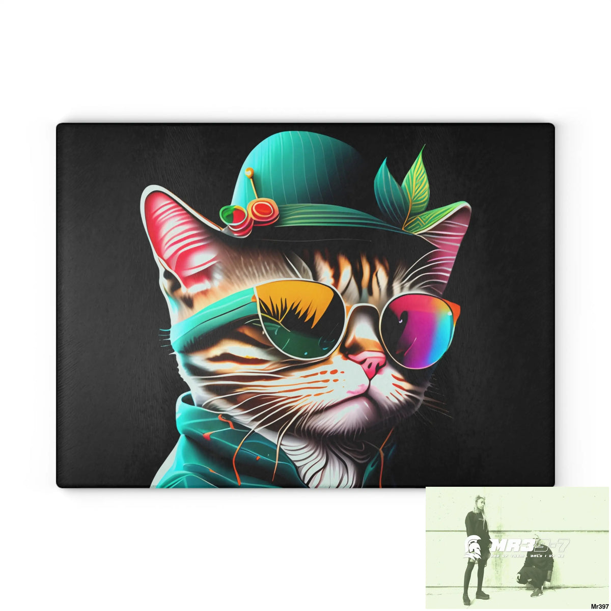 Dancing Cat with Sunglasses and Hat Cutting Board 11’’ x 15’’ / Rectangle Home Decor