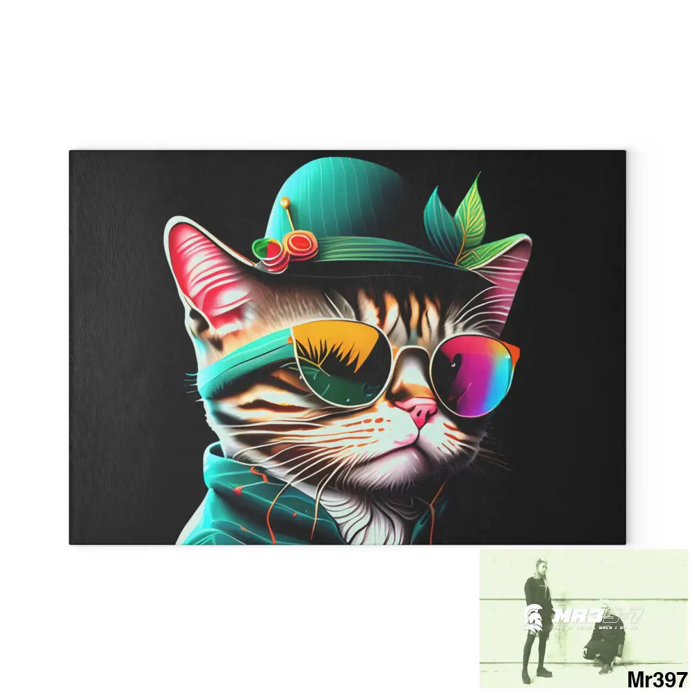 Dancing Cat with Sunglasses and Hat Cutting Board 8’’ x 11’’ / Rectangle Home Decor