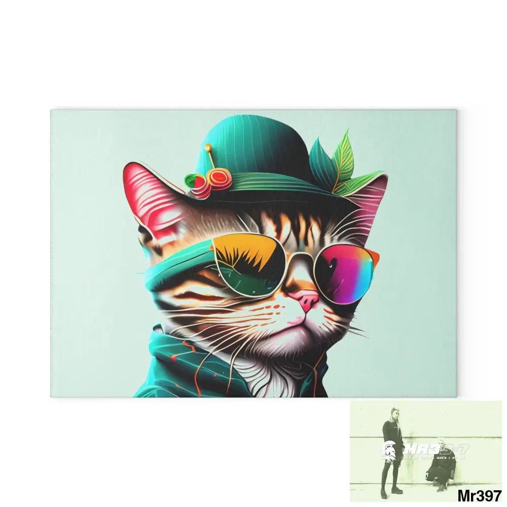 Dancing Cat with Sunglasses and Hat Cutting Board 8’’ x 11’’ / Rectangle Home Decor