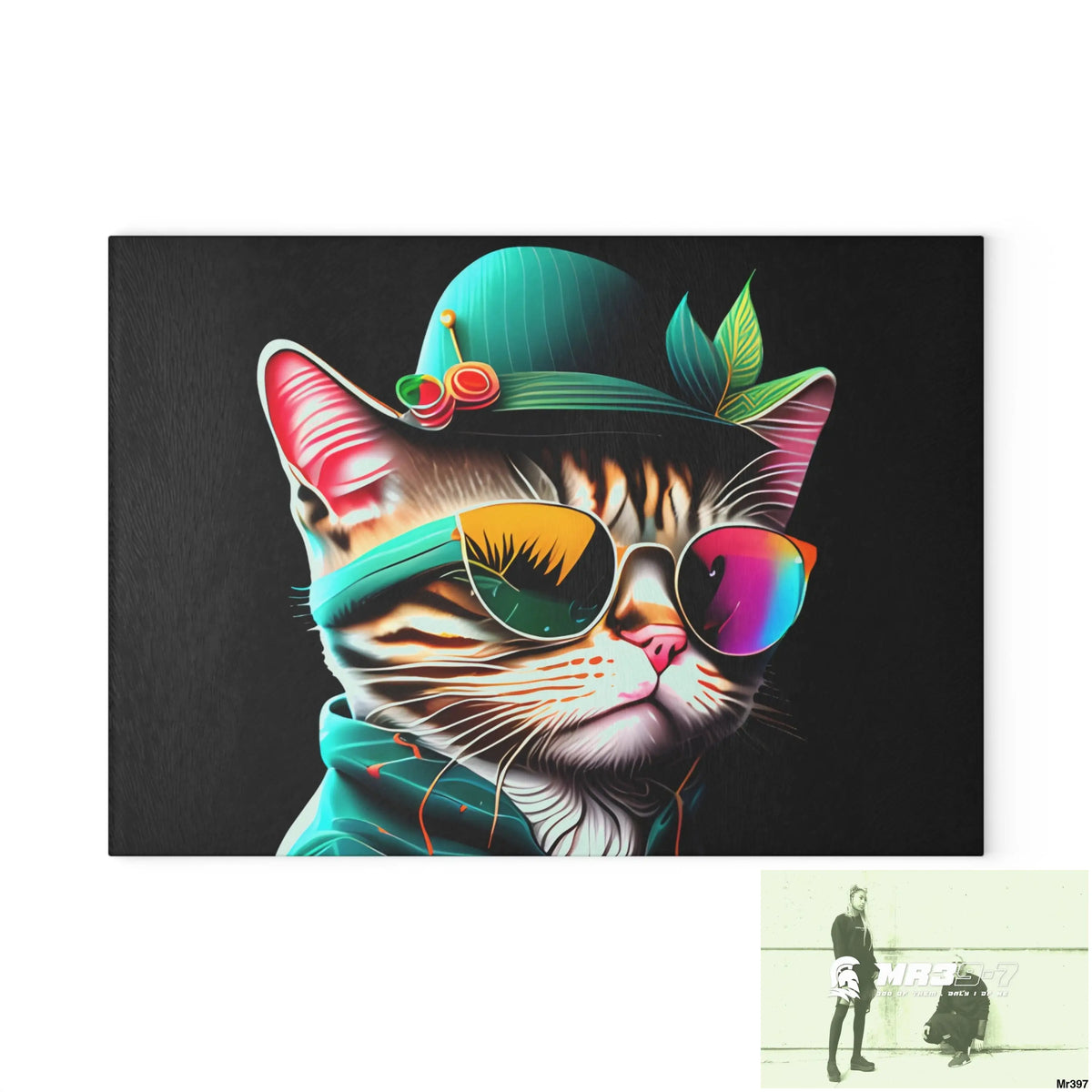 Dancing Cat with Sunglasses and Hat Cutting Board 8’’ x 11’’ / Rectangle Home Decor