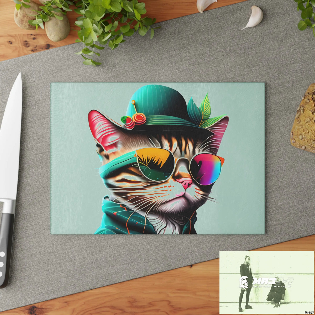 Dancing Cat with Sunglasses and Hat Cutting Board Home Decor