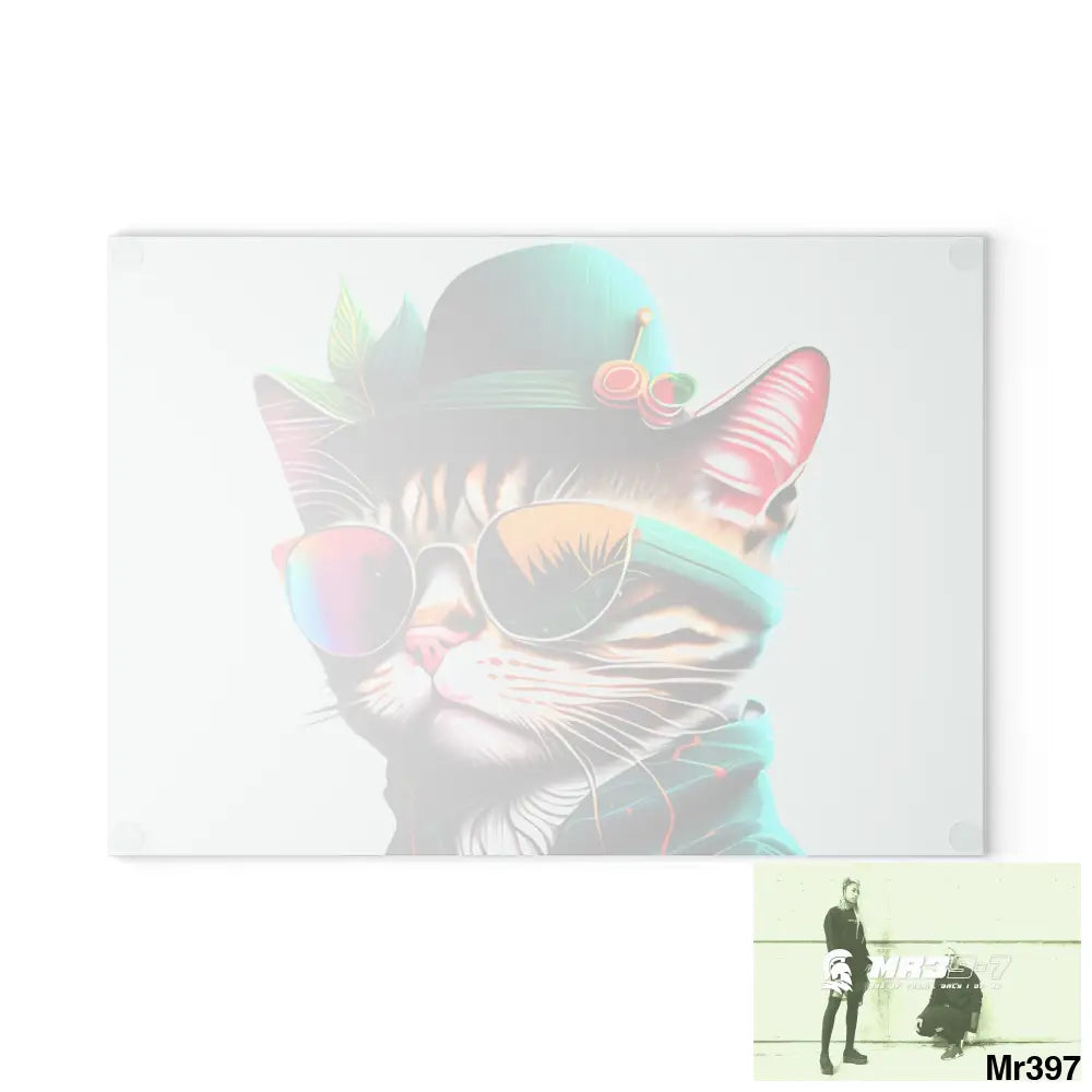 Dancing Cat with Sunglasses and Hat Cutting Board Home Decor
