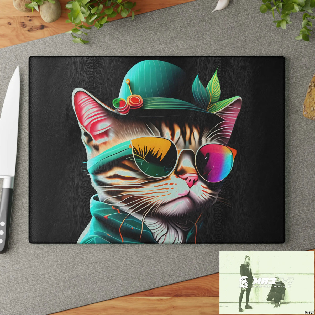 Dancing Cat with Sunglasses and Hat Cutting Board Home Decor