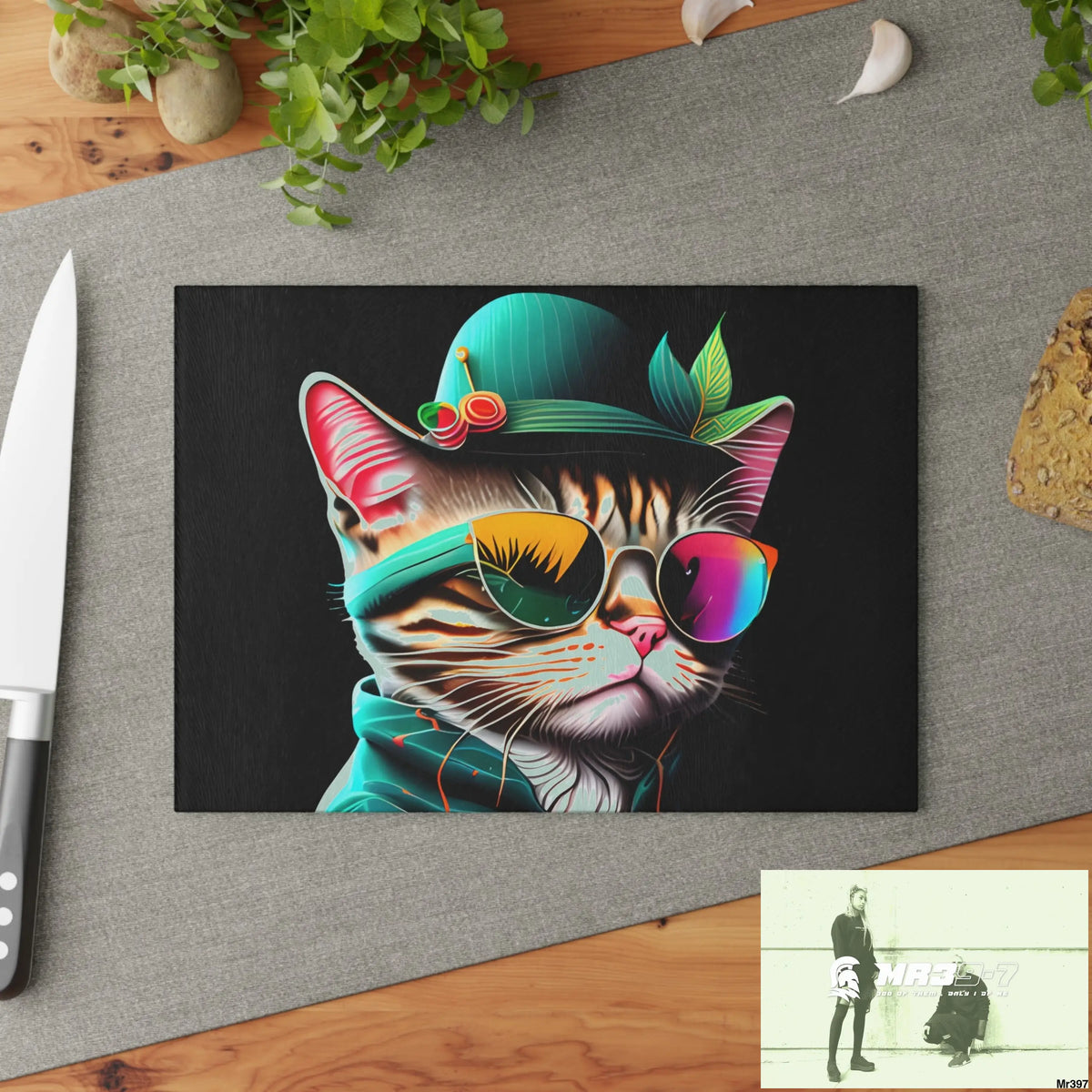 Dancing Cat with Sunglasses and Hat Cutting Board Home Decor