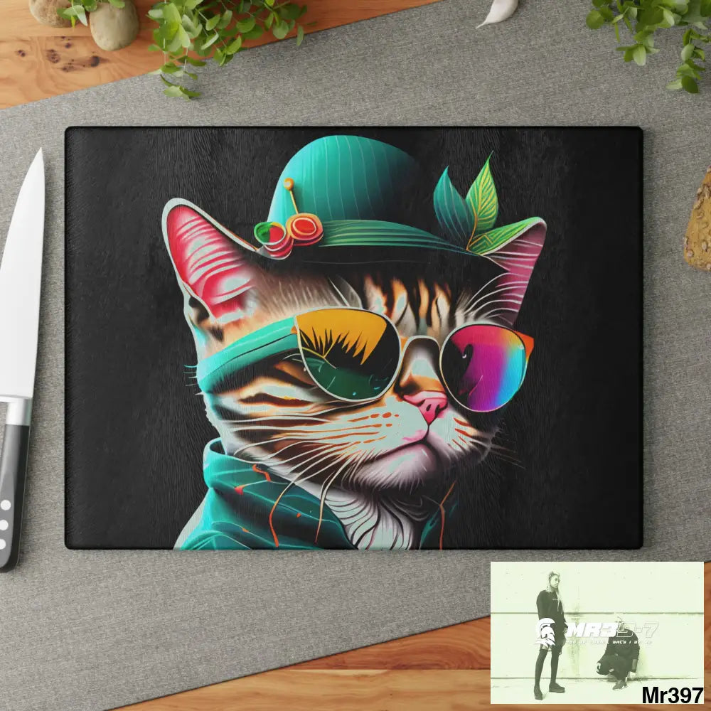 Dancing Cat with Sunglasses and Hat Cutting Board Home Decor