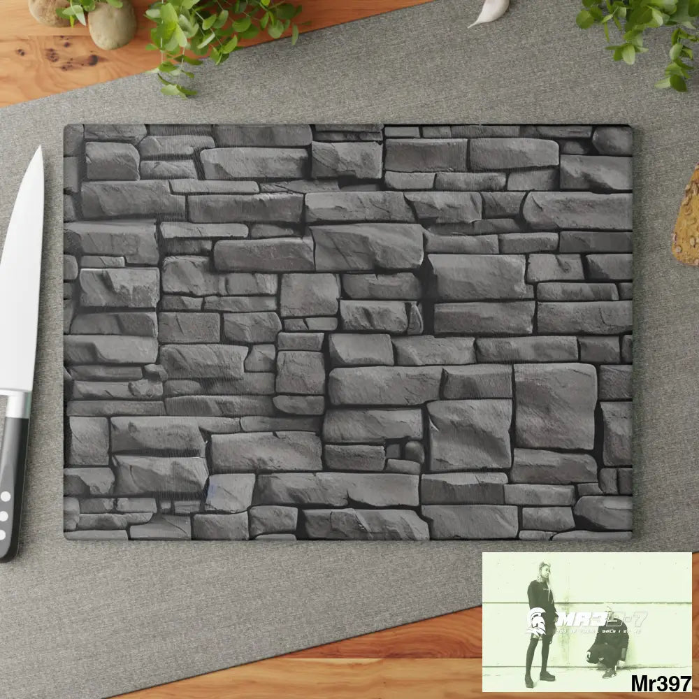 Dark Black Brick Wall 3D 32K Hyper Realistic Cutting Board Home Decor