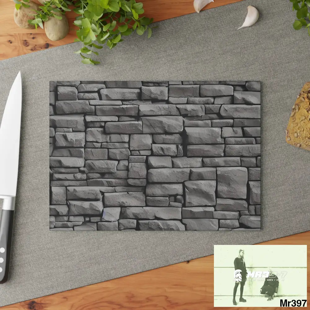 Dark Black Brick Wall 3D 32K Hyper Realistic Cutting Board Home Decor