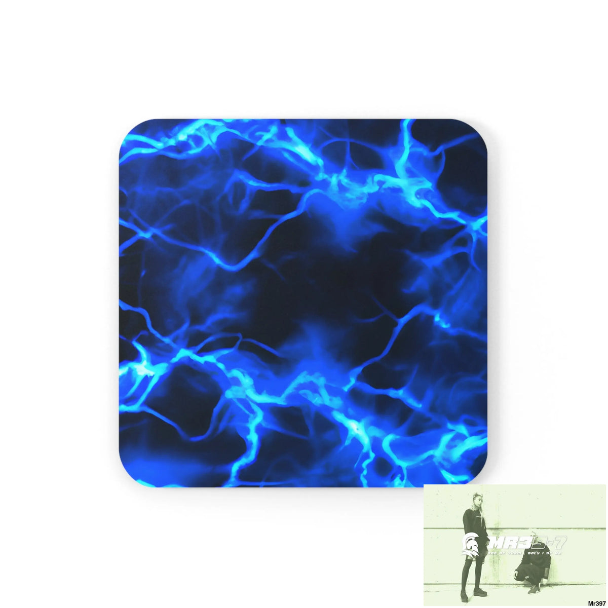 Electric Blue Lightening Corkwood Coaster Set Cork / 3.75’’ × 3.75’’ / Square Home Decor