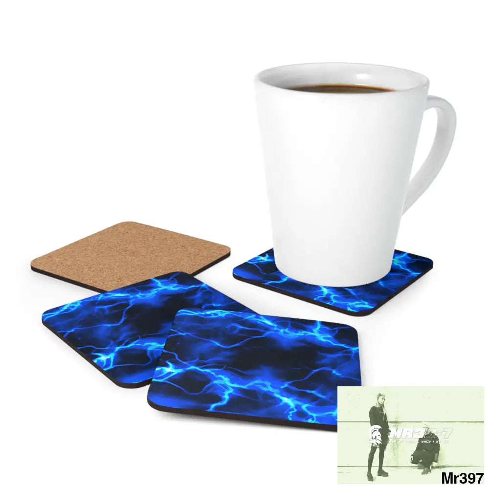 Electric Blue Lightening Corkwood Coaster Set Cork / 3.75’’ × 3.75’’ / Square Home Decor