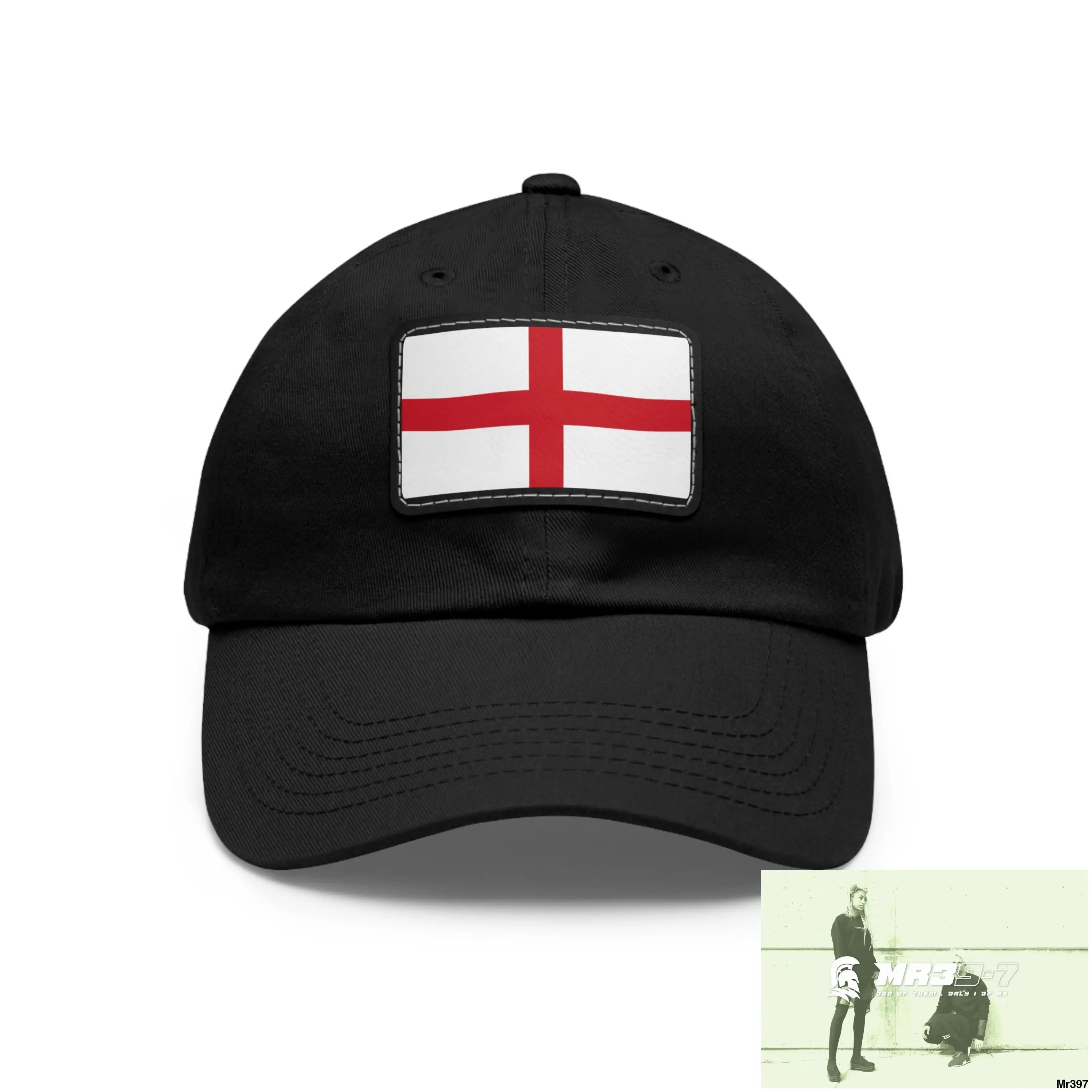 England Dad Hat with Leather Patch (Rectangle) Black / Black patch / Rectangle / One size Hats