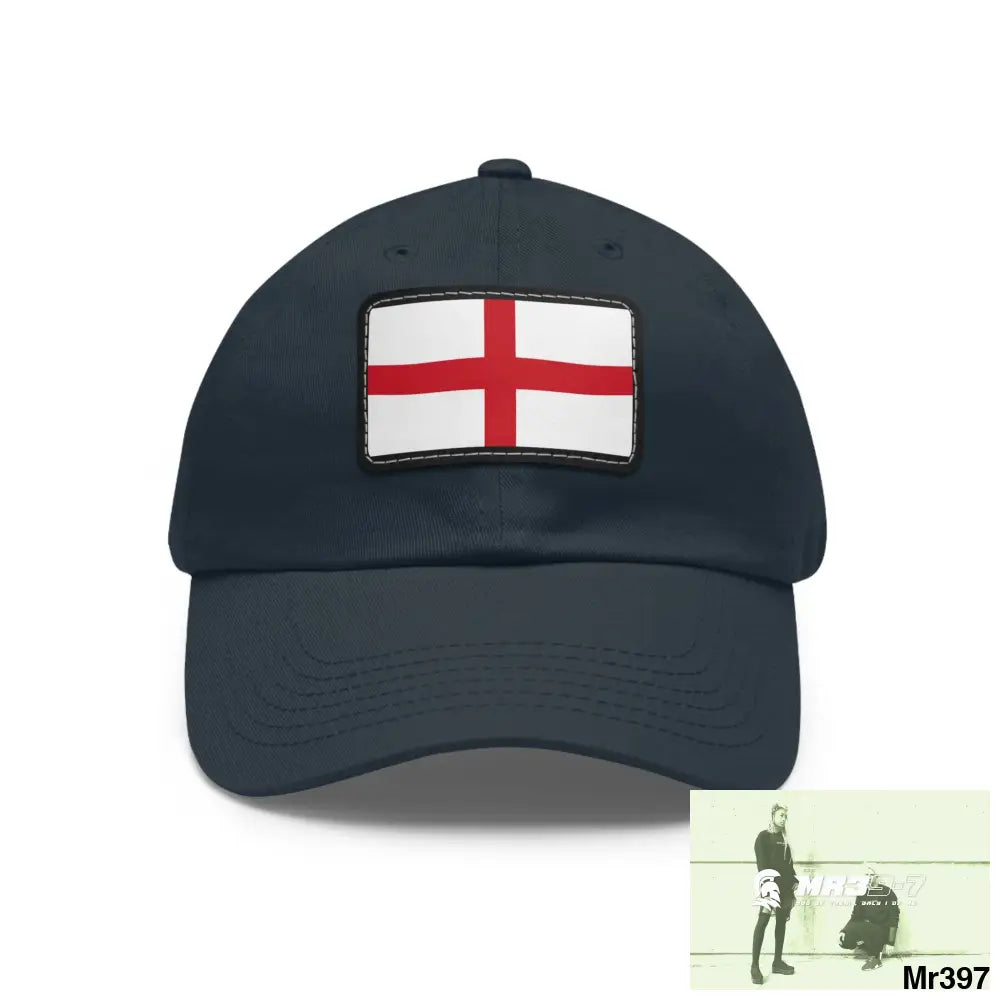 England Dad Hat with Leather Patch (Rectangle) Navy / Black patch / Rectangle / One size Hats