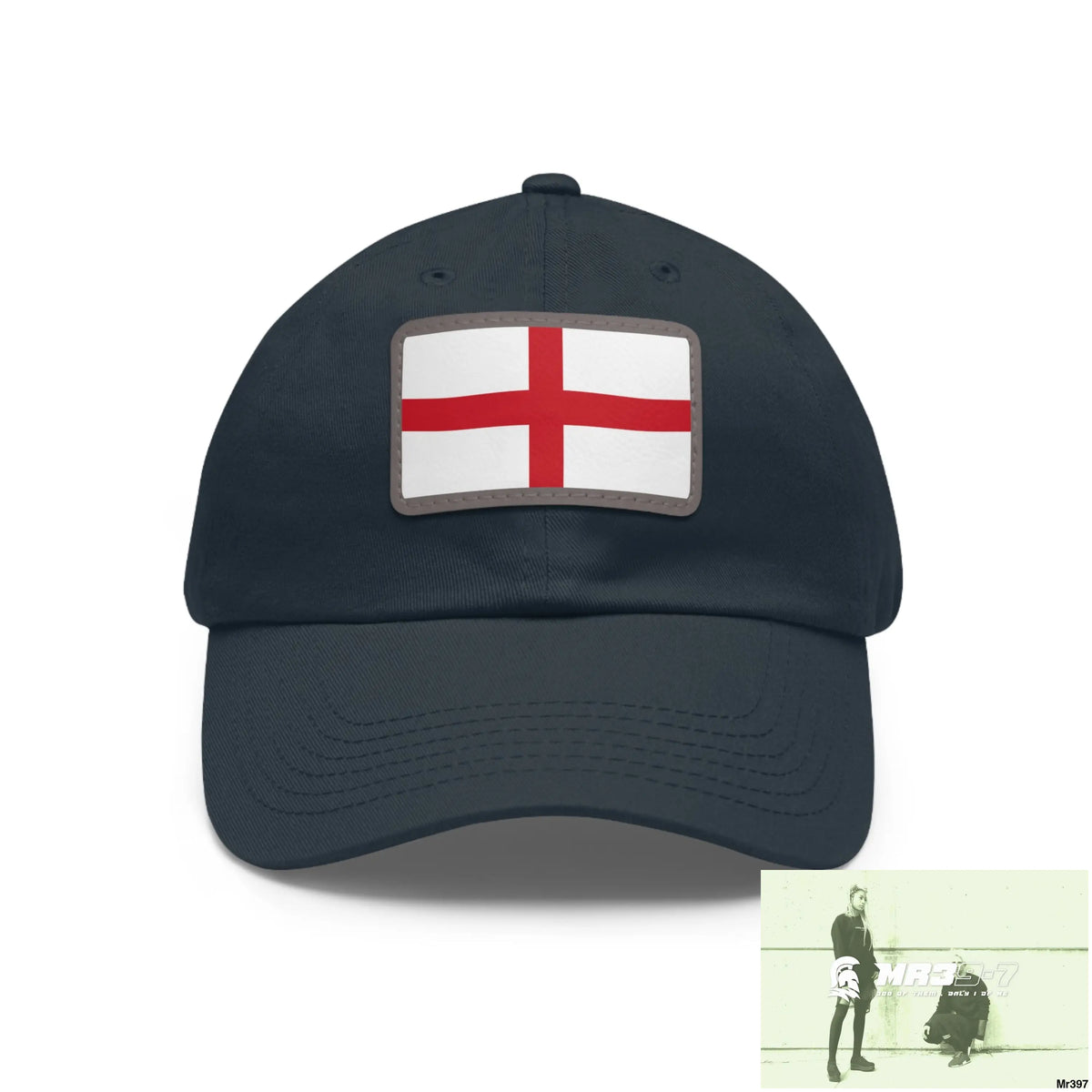 England Dad Hat with Leather Patch (Rectangle) Navy / Grey patch / Rectangle / One size Hats