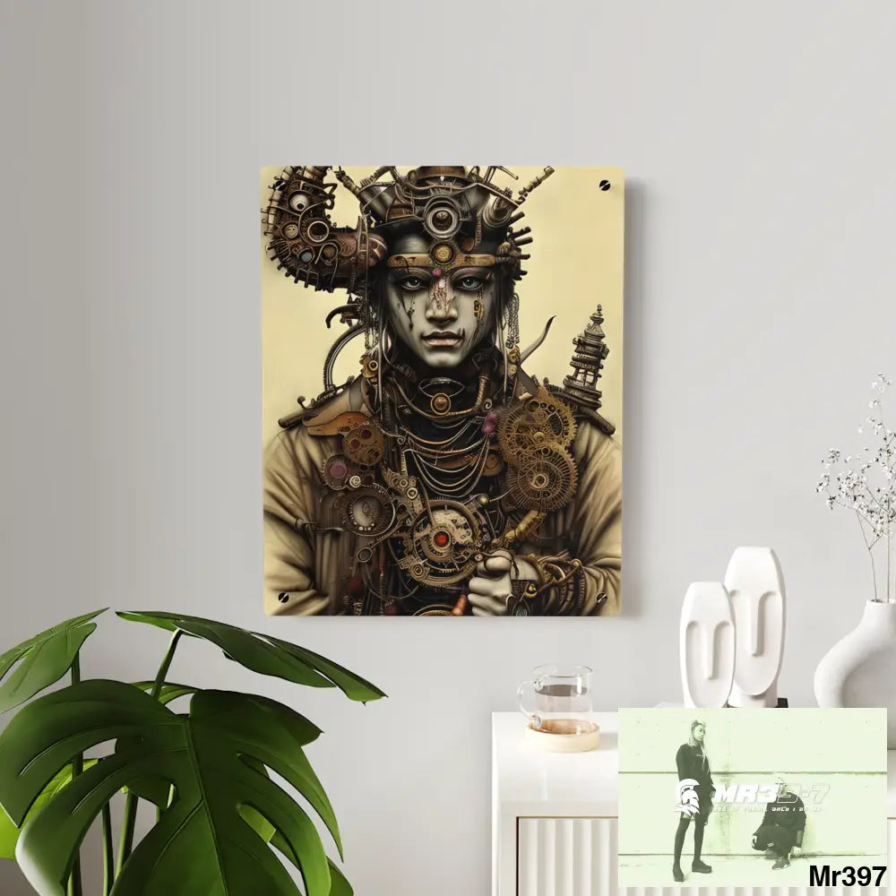 Extreme Realistic Ultra Detailed Male Samurai Vishnu Shiva Steampunk Clockwork Acrylic Wall Art Panels Home Decor