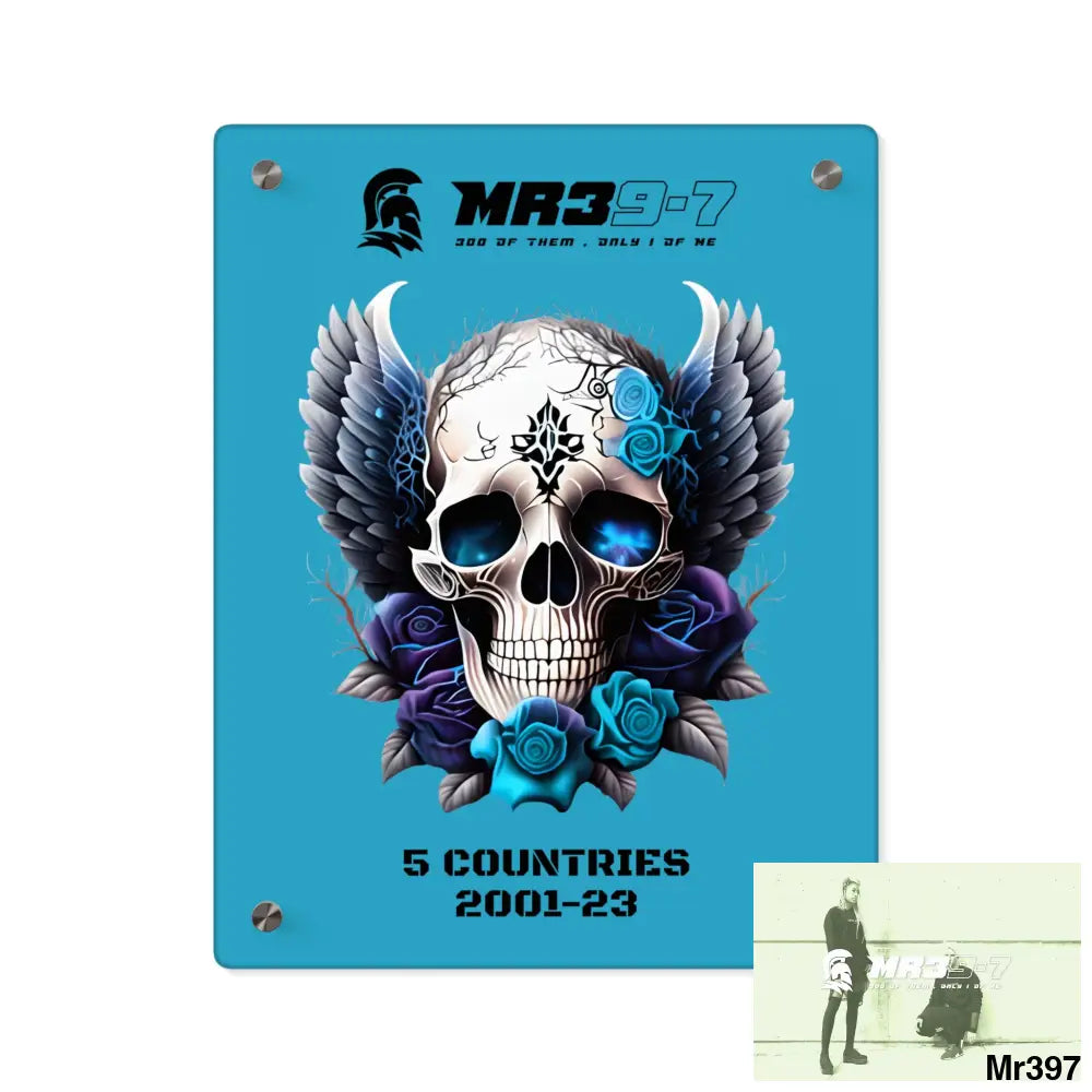 f 5 Countries 2001-23 Mr39-7 Gothic skull wings and blue roses Acrylic Wall Art Panels 11″ x 14″ (Vertical) / 0.25’’