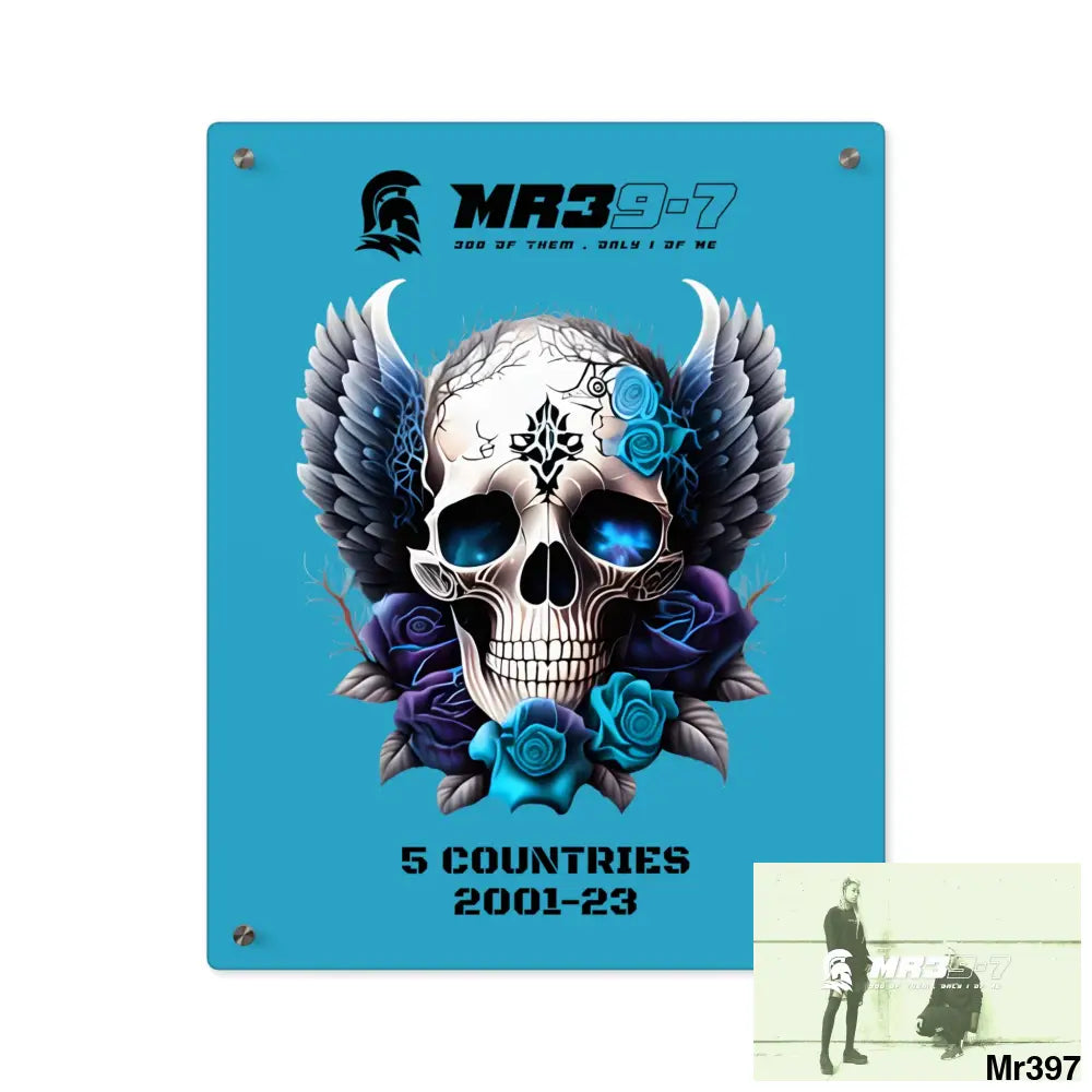 f 5 Countries 2001-23 Mr39-7 Gothic skull wings and blue roses Acrylic Wall Art Panels 16″ x 20″ (Vertical) / 0.25’’