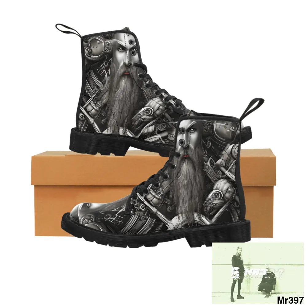 Fantasy Trident Viking Warrior Women’s Canvas Boots US 6.5 / Black sole Shoes