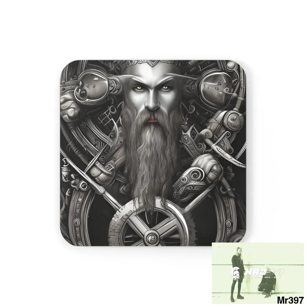 Fantasy Viking Trident Warrior Corkwood Coaster Set Cork / 3.75’’ × 3.75’’ / Square Home Decor