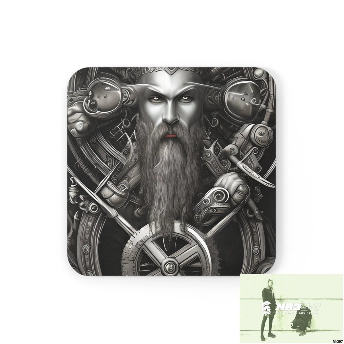 Fantasy Viking Trident Warrior Corkwood Coaster Set Cork / 3.75’’ × 3.75’’ / Square Home Decor