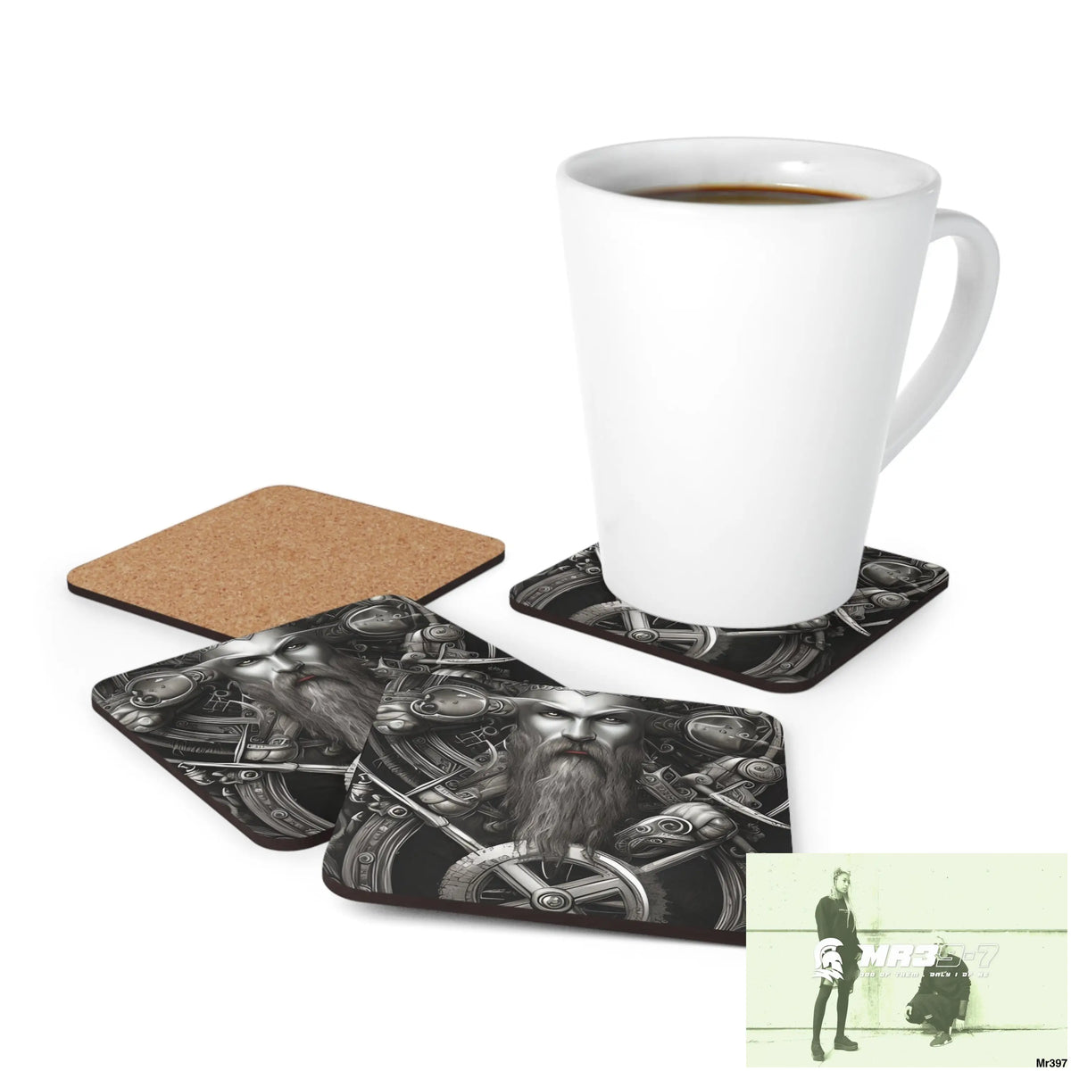 Fantasy Viking Trident Warrior Corkwood Coaster Set Cork / 3.75’’ × 3.75’’ / Square Home Decor