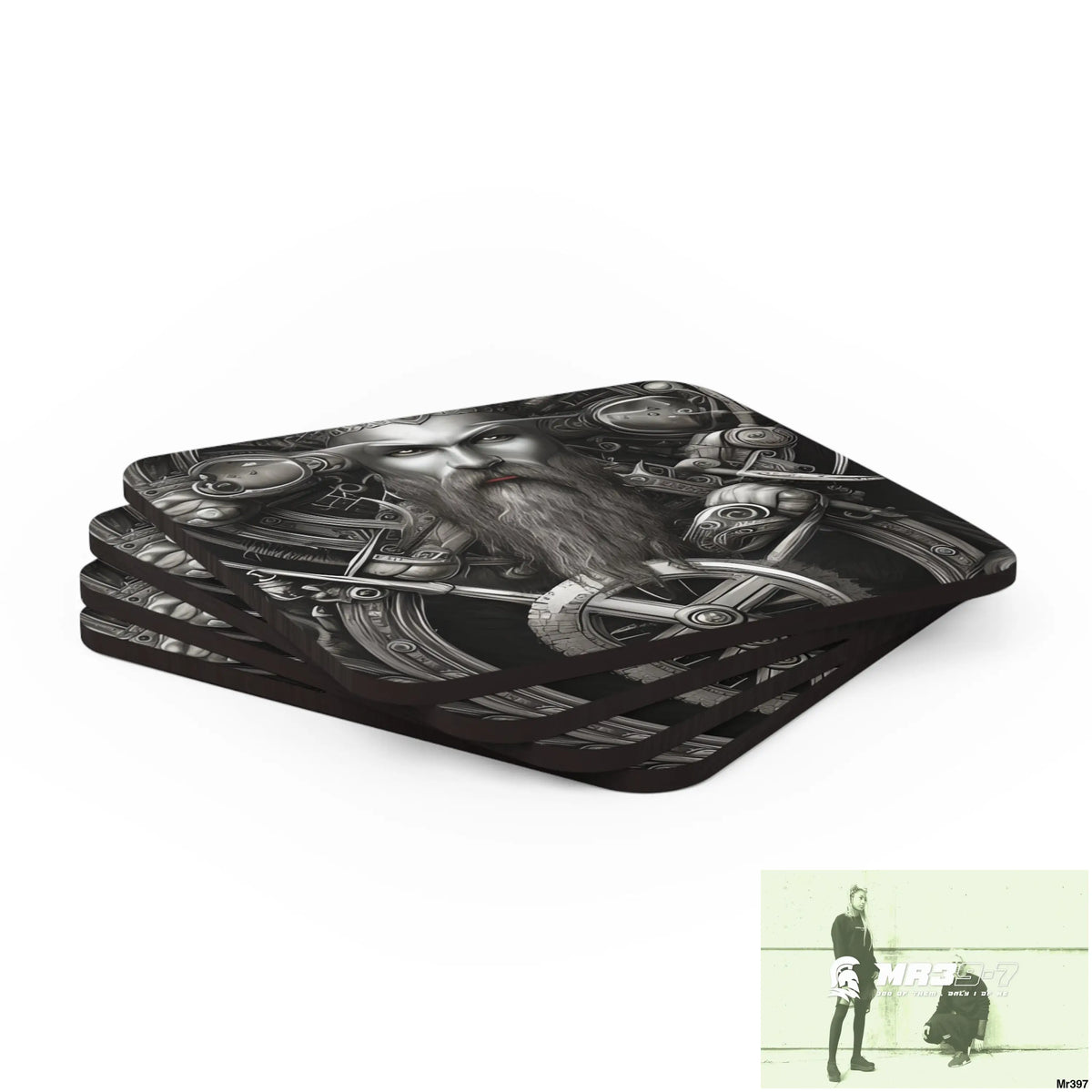 Fantasy Viking Trident Warrior Corkwood Coaster Set Cork / 3.75’’ × 3.75’’ / Square Home Decor