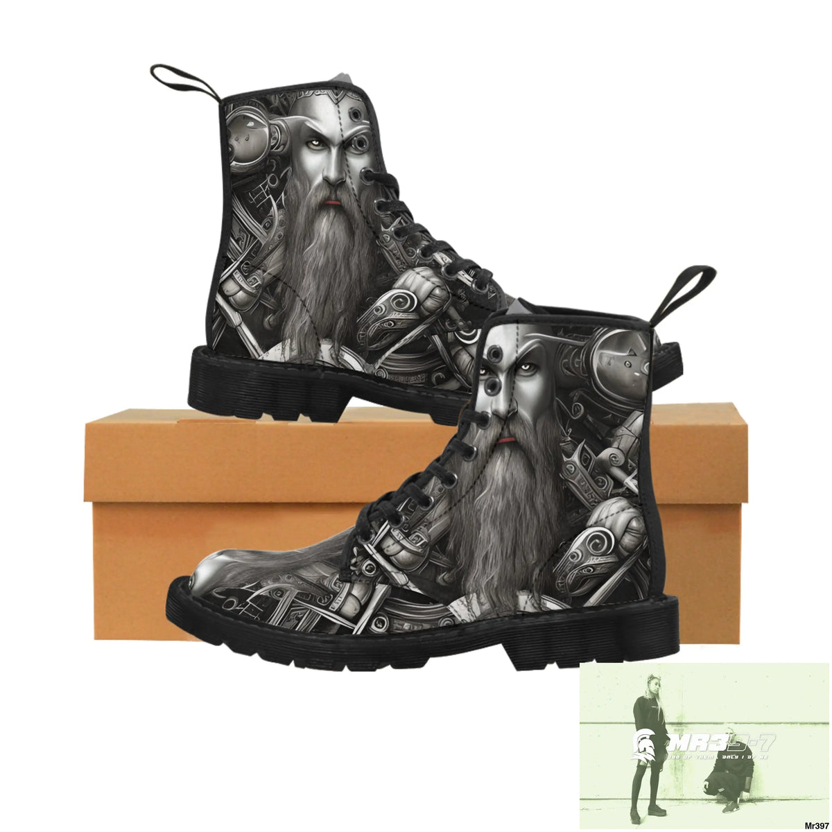 Fantasy Viking Trident Warrior Mens Canvas Boots US 7 / Black sole Shoes