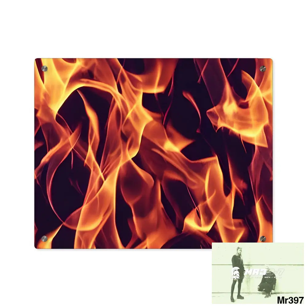 Fire Flames on a Dark Background Acrylic Wall Art Panels 20″ x 16″ (Horizontal) / 0.25’’ Home Decor