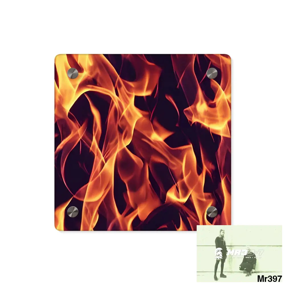 Fire Flames on a Dark Background Acrylic Wall Art Panels 8’’ x 8’’ (Square) / 0.25’’ Home Decor