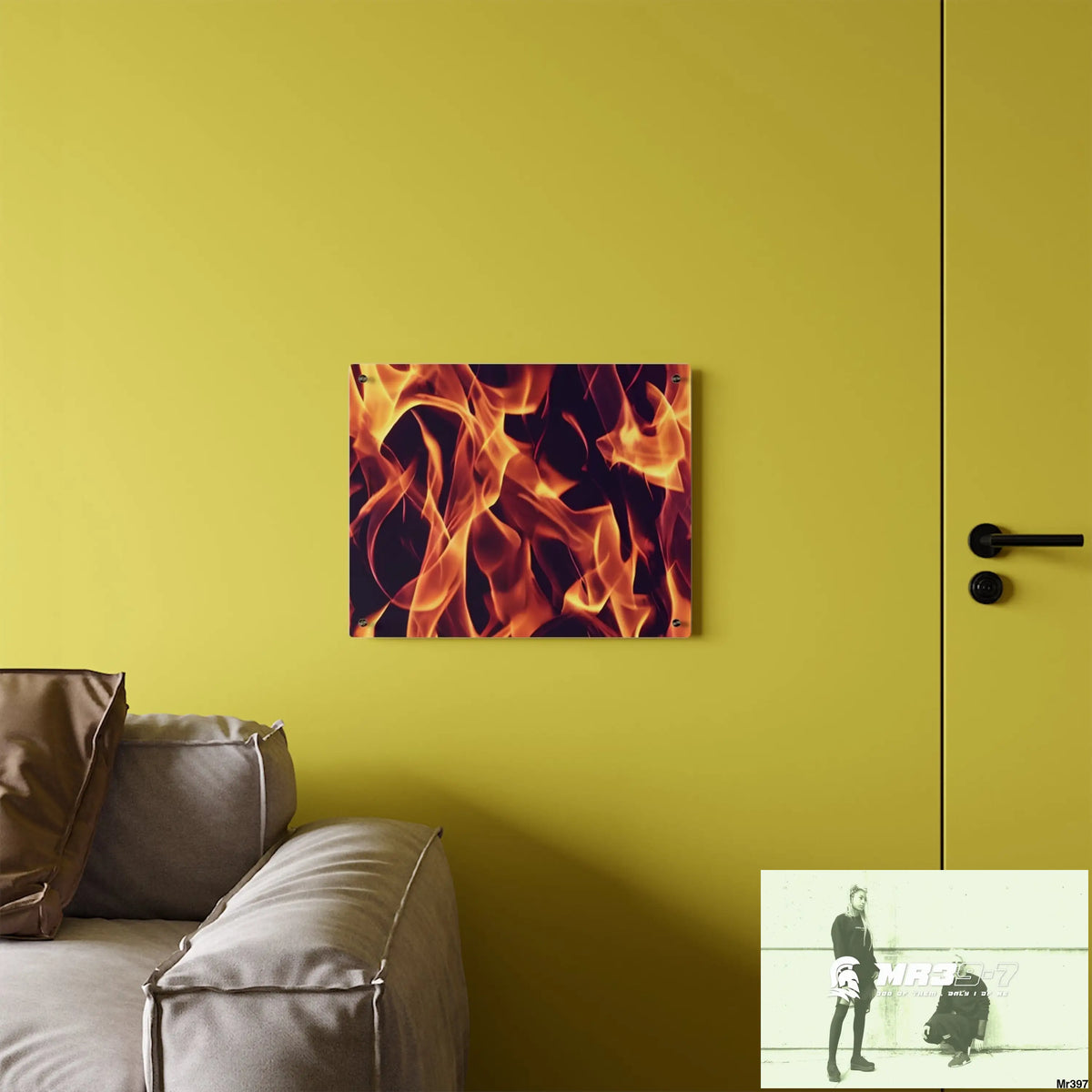 Fire Flames on a Dark Background Acrylic Wall Art Panels Home Decor