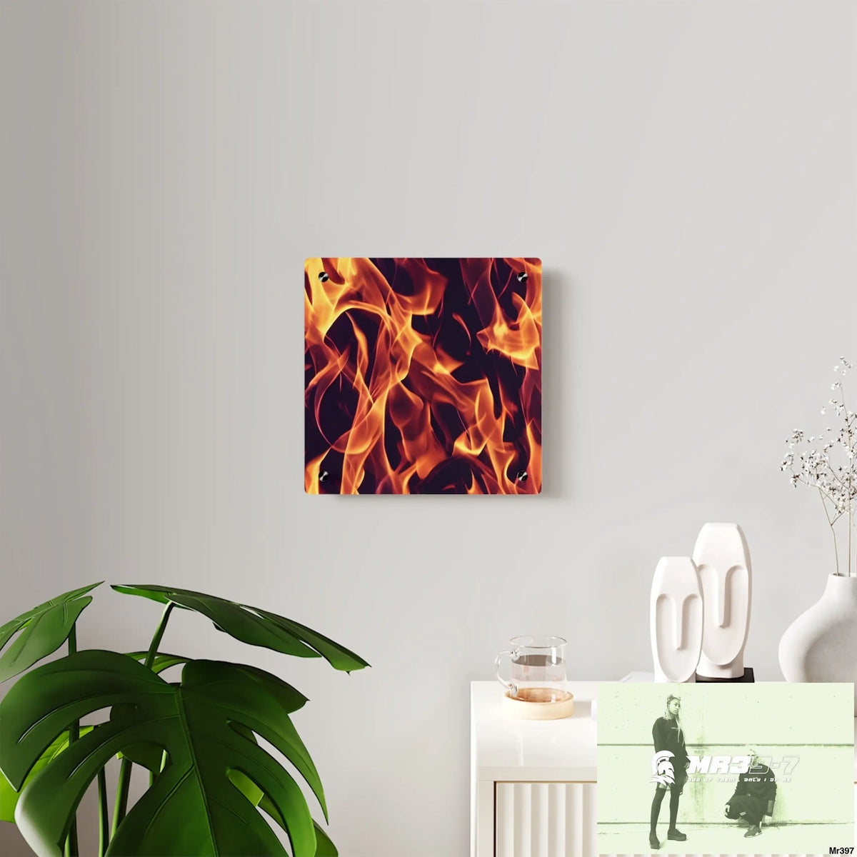 Fire Flames on a Dark Background Acrylic Wall Art Panels Home Decor