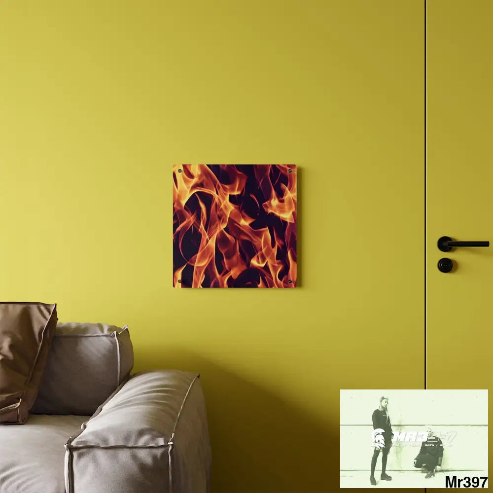 Fire Flames on a Dark Background Acrylic Wall Art Panels Home Decor