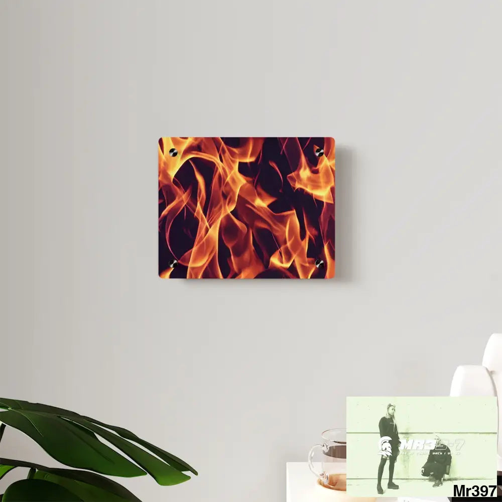 Fire Flames on a Dark Background Acrylic Wall Art Panels Home Decor