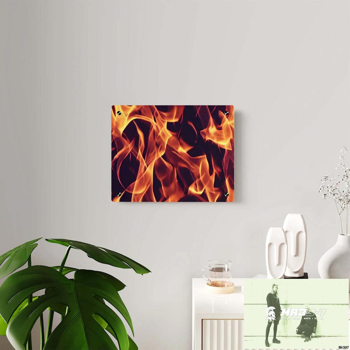 Fire Flames on a Dark Background Acrylic Wall Art Panels Home Decor
