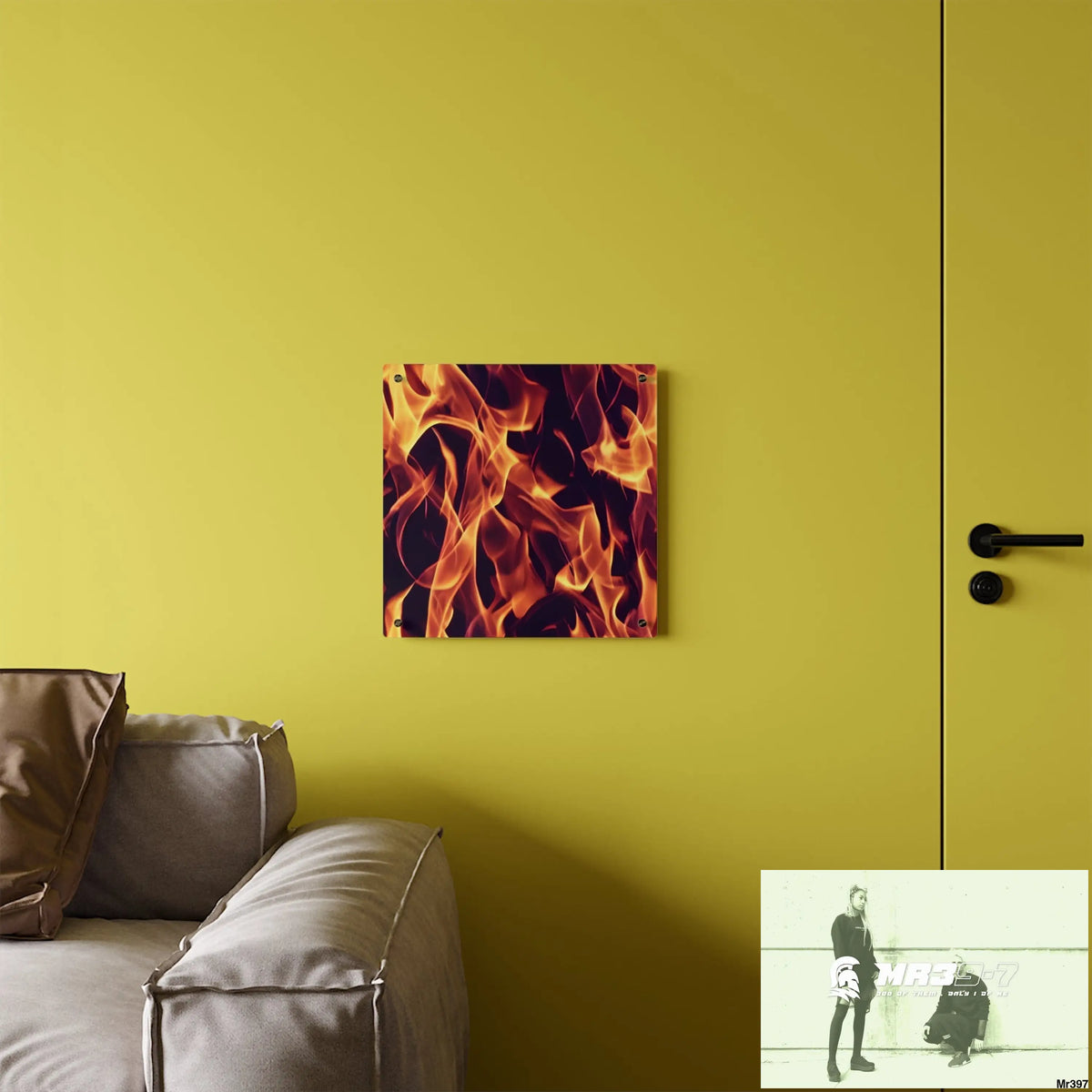 Fire Flames on a Dark Background Acrylic Wall Art Panels Home Decor