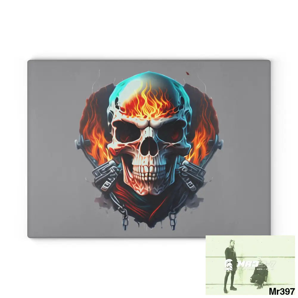 Flaming biker Skull Graphic Glass Cutting Board 11’’ x 15’’ / Rectangle Home Decor