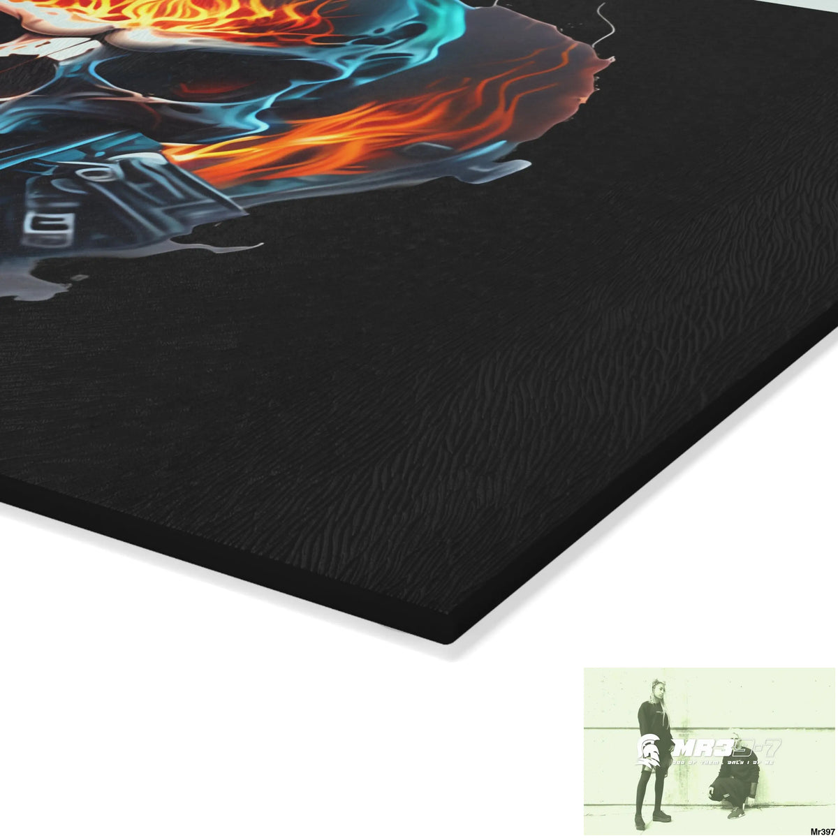 Flaming biker Skull Graphic Glass Cutting Board Home Decor