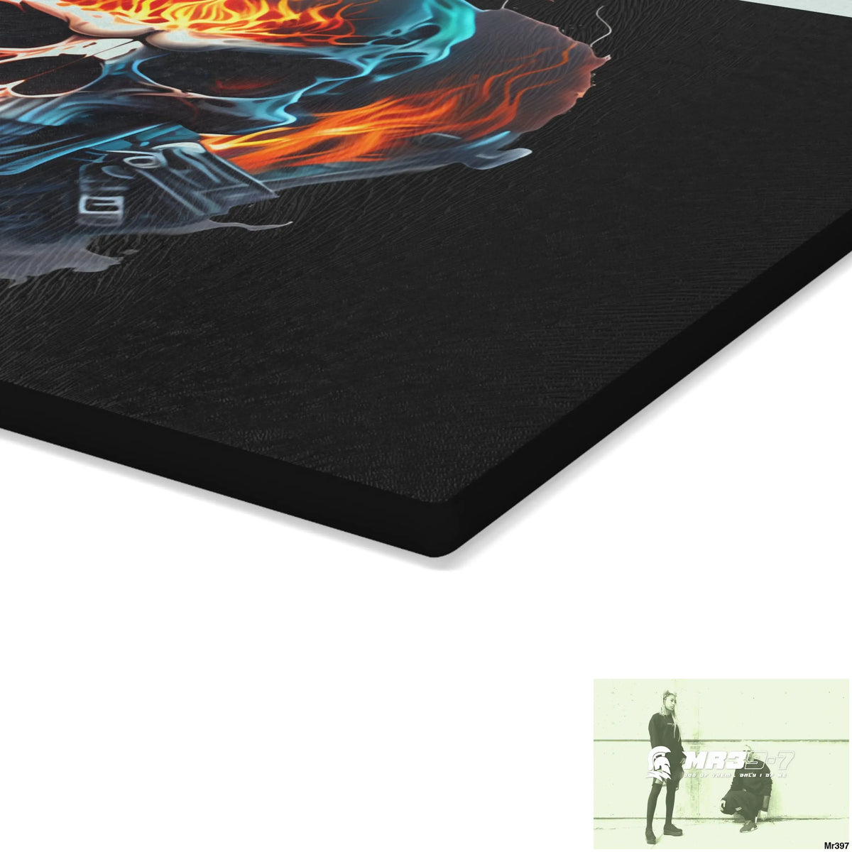 Flaming biker Skull Graphic Glass Cutting Board Home Decor
