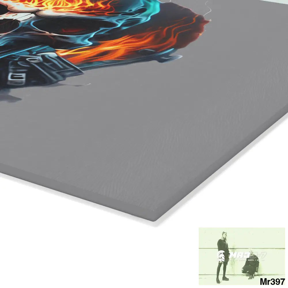 Flaming biker Skull Graphic Glass Cutting Board Home Decor