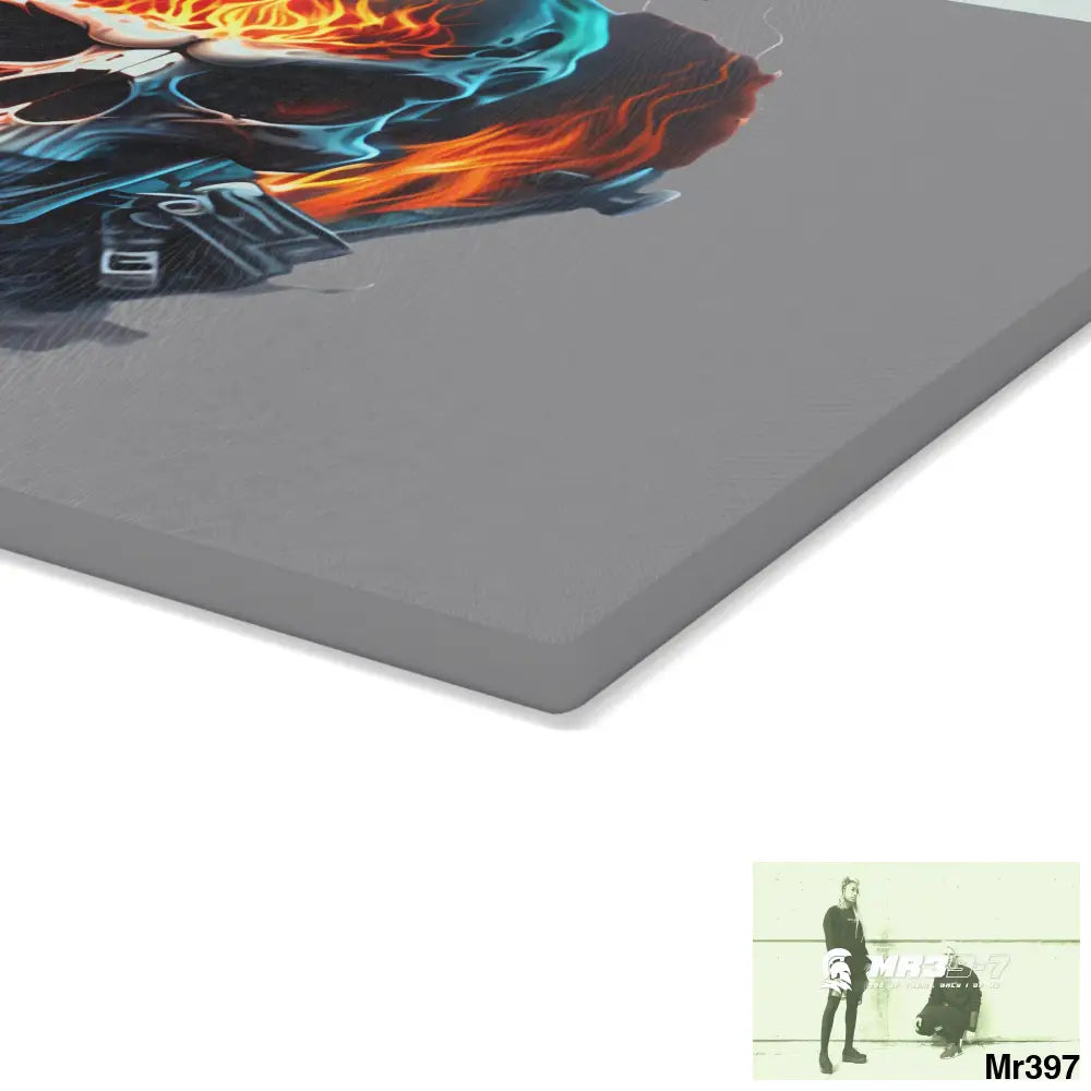 Flaming biker Skull Graphic Glass Cutting Board Home Decor