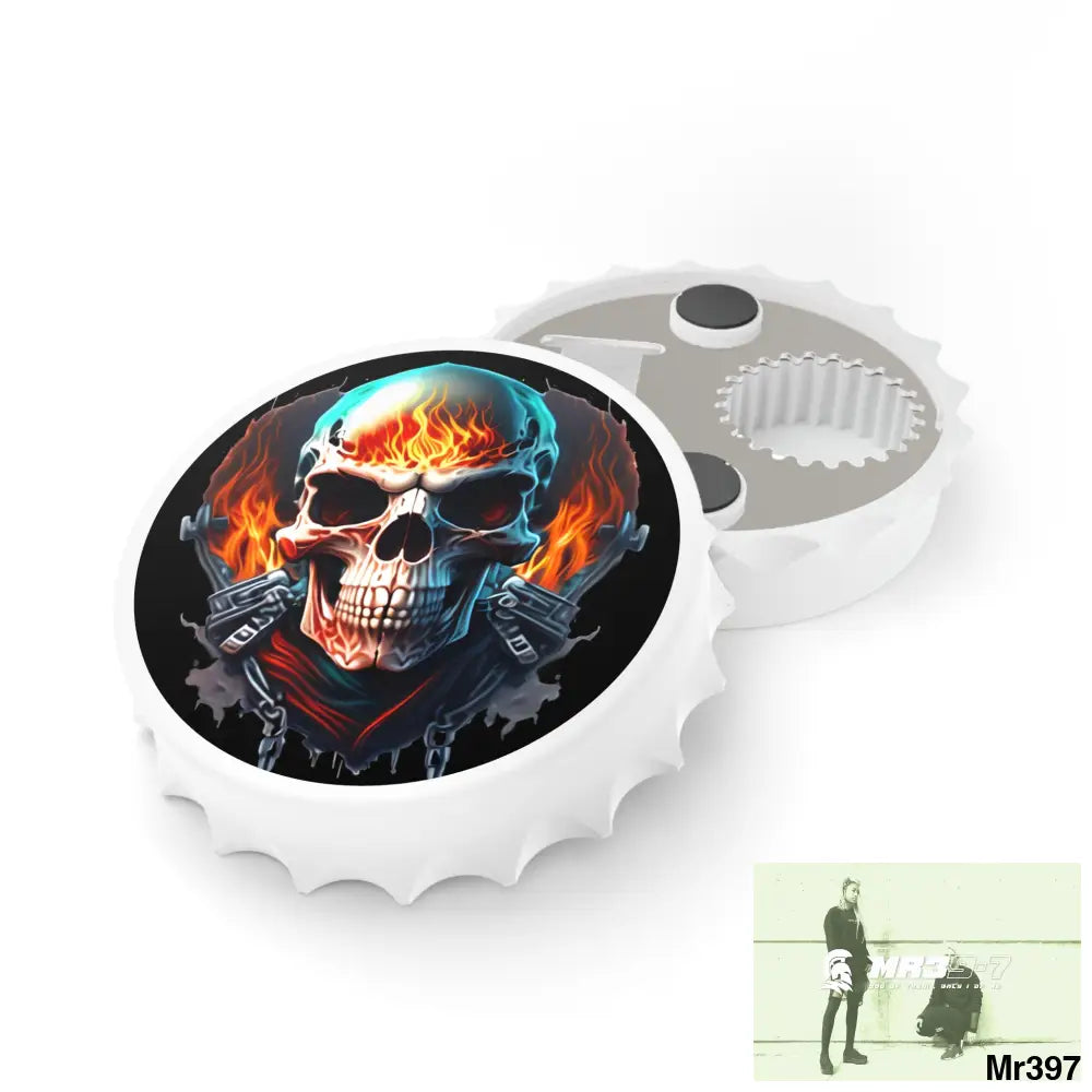 Flaming biker Skull graphic Magnetic Bottle Opener One size / White Accessories